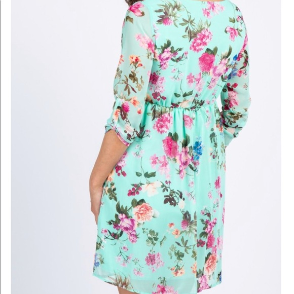Mint floral chiffon maternity dress - Picture 4 of 6
